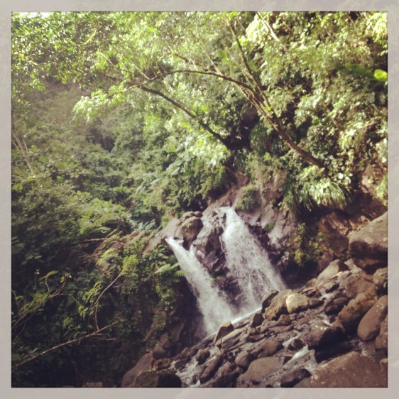 Vi gick uppför floden, först till ett litet vattenfall ca 15 minuter. Därefter 45 minuter till det stora vattenfallet